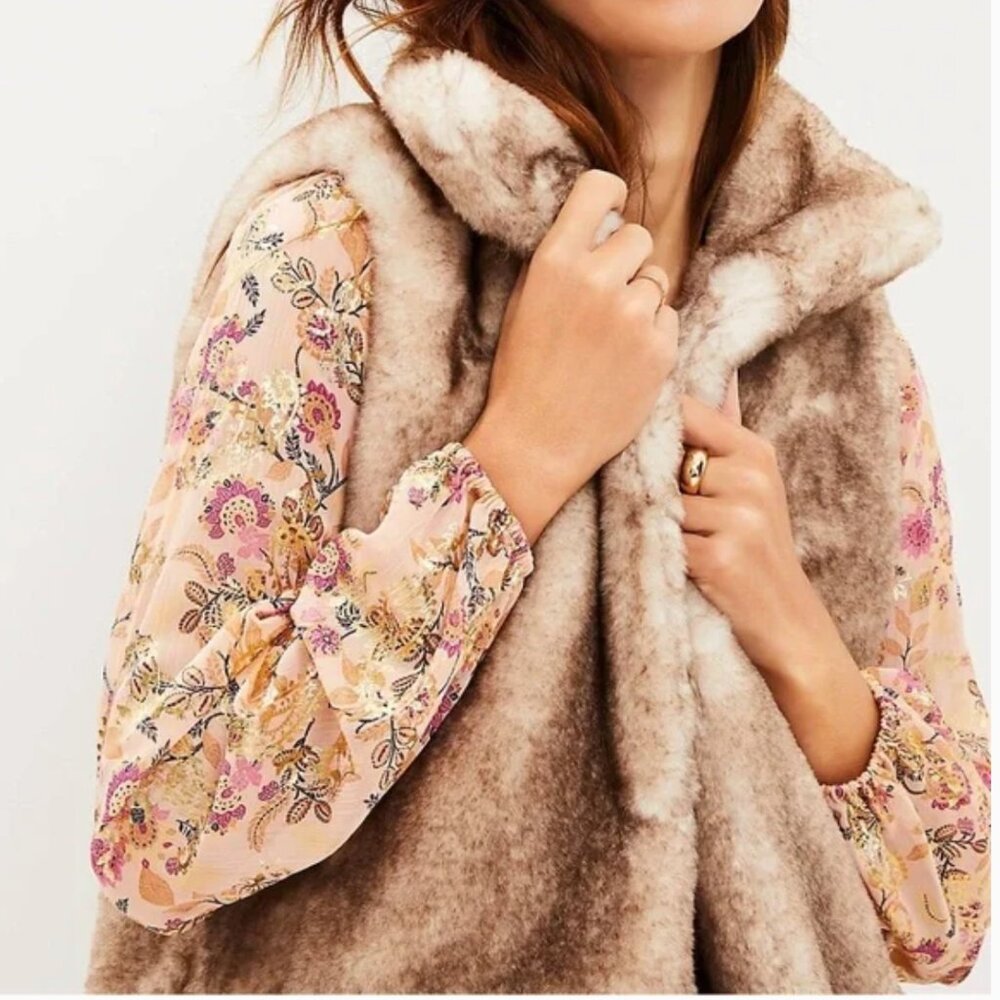 Loft Faux Fur Vest | XL | Golden Camel Heather | NWT